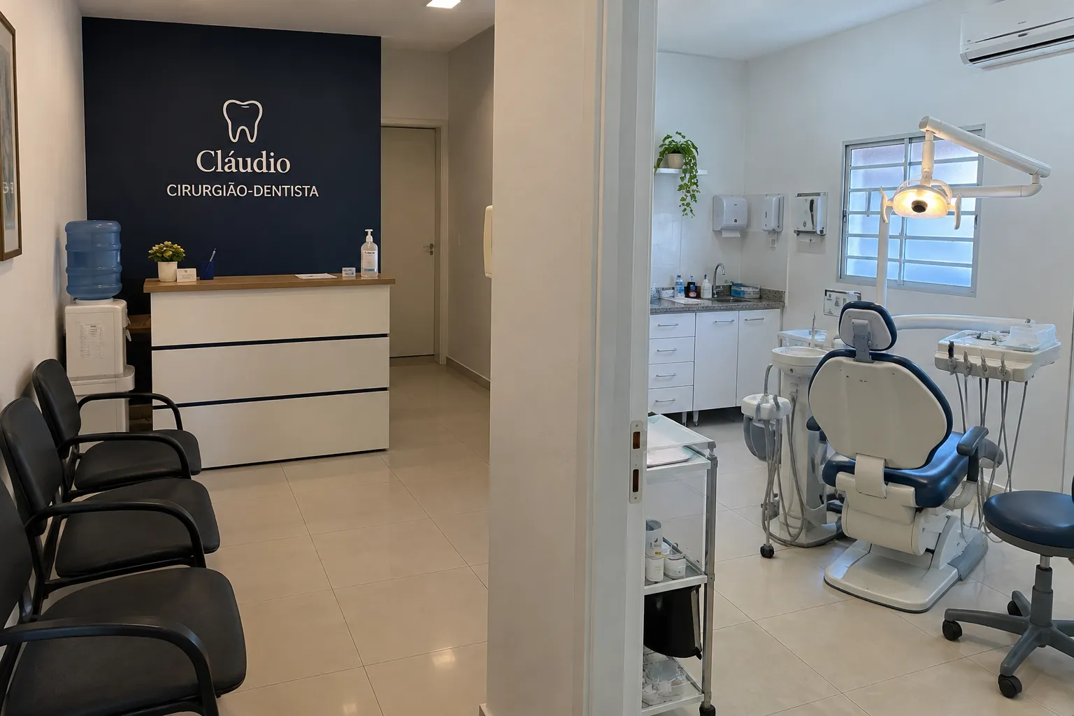 Recepção e sala de atendimento do consultório do Dr. Cláudio