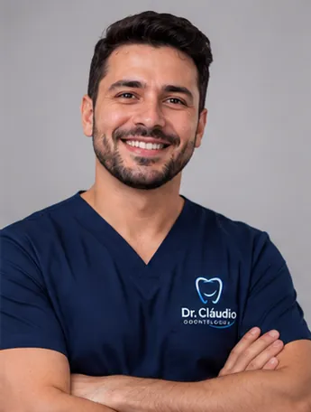 Dr. Cláudio com o uniforme da clínica